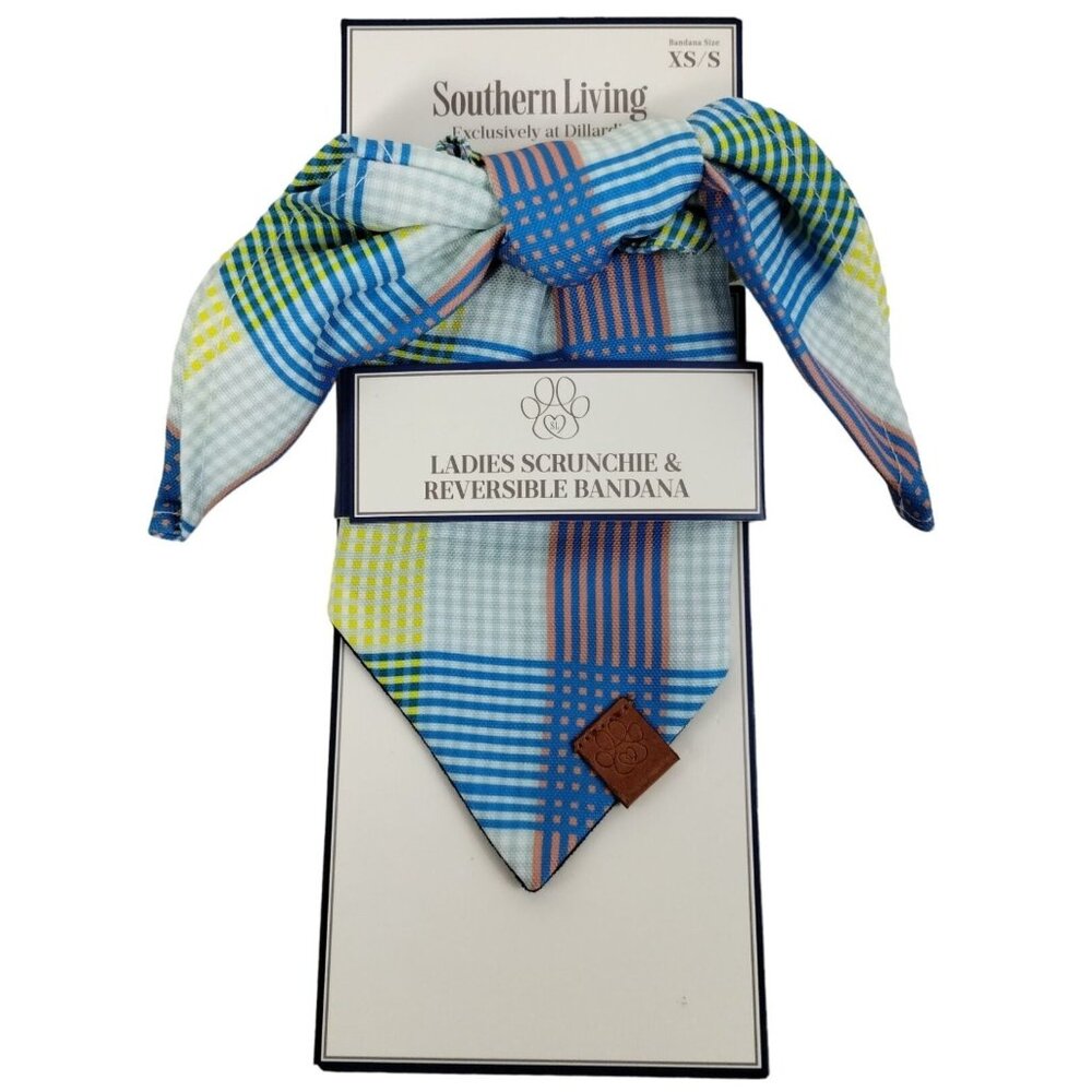 Southern Living Ladies Hair Scrunchie and XS Small Dog Reversible Bandana Summer